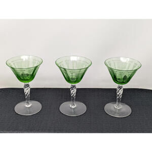Vintage Fostoria Set Of 3 Spartan Green Uranium Sherbert Glasses